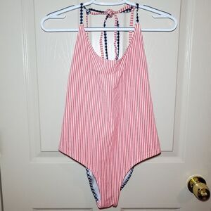 Aerie Red White and Blue Seersucker Gingham Cheeky One Piece Swimsuit Size S
